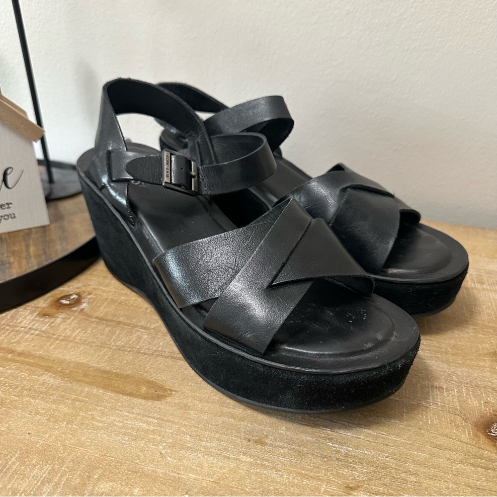 Kork-Ease Black Leather Platform Sandals